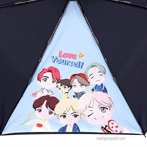 BTS Official licensed Product umbrella. BTS Character folding Umbrella All member characters appear on one piece of umbrella (Black)