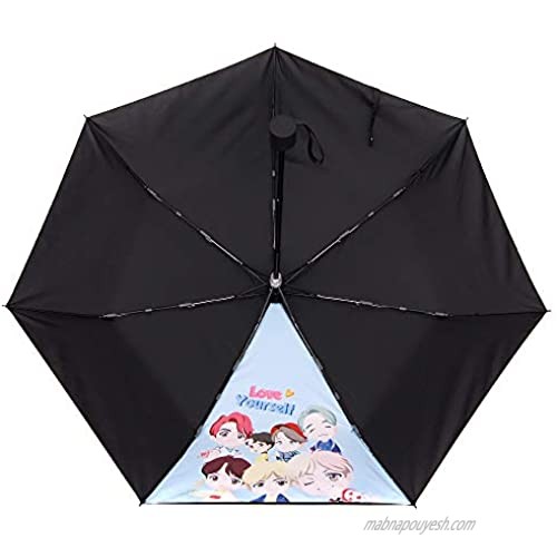 BTS Official licensed Product umbrella. BTS Character folding Umbrella_All member characters appear on one piece of umbrella (Black)