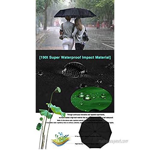 CarolynDesign Folding Umbrella with 190T Teflon Coating ，One-touch Automatic Open and Close 10 Bone Windproof Travel Umbrella Waterproof Business UmbrellaBig for Two People(Dark Green)