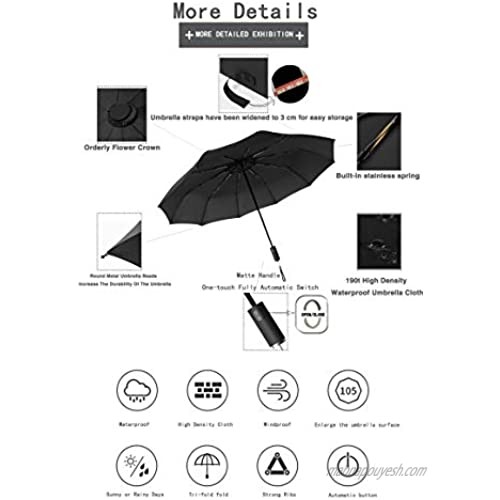 CarolynDesign Folding Umbrella with 190T Teflon Coating ，One-touch Automatic Open and Close 10 Bone Windproof Travel Umbrella Waterproof Business UmbrellaBig for Two People(Dark Green)