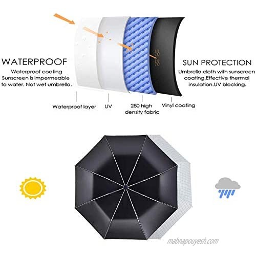 CHMETE Compact Travel Umbrella Folding Rain and Sun Umbrella with Anti-UV Coating Auto Open/Close for Women