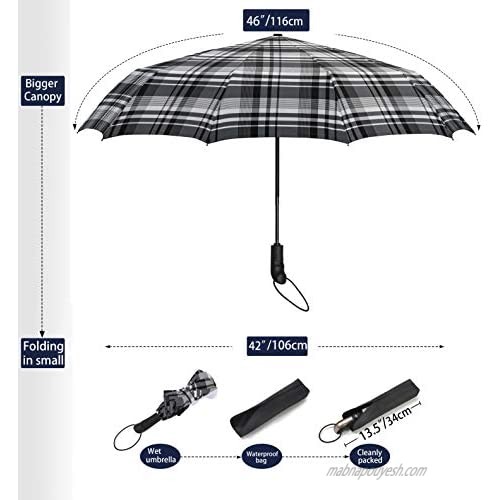 Folding Travel Umbrella 10Ribs Bulliant Automatic Umberlla Windproof Large Teflon Canopy Wet-Proof Bag