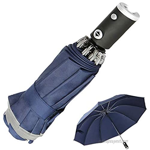 Folding Umbrella Waterproof And Windproof LED Flashlight Reflective Strip Portable Travel Umbrella Sunshade Automatic Umbrella For Outdoor  Sports  Camping