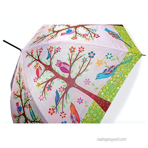 Freckle Auto Open Close Mini Umbrella - Sascalia Unique Bird And Trees Design - Windproof Compact Lightweight Folding Umbrellas - Automatic Button Travel Size - Small Umbrella That Fits Into Purse