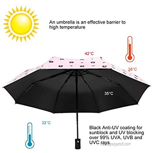 HAWEE Automatic Folding Parasol Umbrella for Sun/Rain UV Protection with 8 Reinforced Fiberglass Ribs Ergonomic Anti-Slip Handle Pink Bear