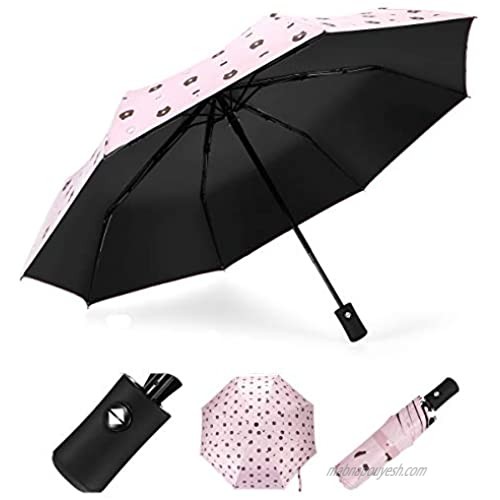 HAWEE Automatic Folding Parasol Umbrella for Sun/Rain UV Protection with 8 Reinforced Fiberglass Ribs Ergonomic Anti-Slip Handle  Pink Bear