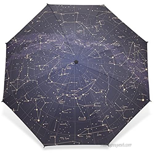 HMWR Umbrella Windproof Compact 12 Constellation Universe Galaxy Space Stars Foldable Umbrella