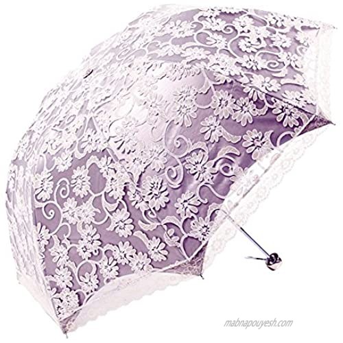 Honeystore Lace Travel Parasol Folding Anti-uv Windproof Embroidery Umbrella 3 Folding Purple