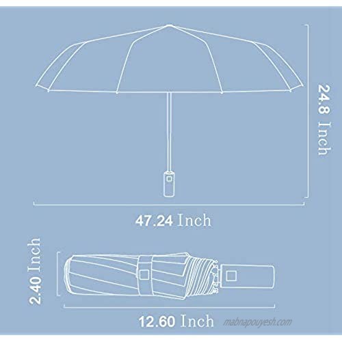 JOURNOW X-Large 8 Ribs Windproof Automatic Travel Umbrella with 210T Heavy Coating (Black)