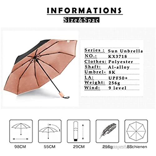 Kobold Travel Compact Rain Parasol Ballet Umbrella with Teflon Coating and 360 Degree Rotating (Pink)