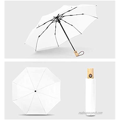 Krago Folding Umbrella with Wooden Handle – Auto Open and Close Compact Travel Umbrella (White)