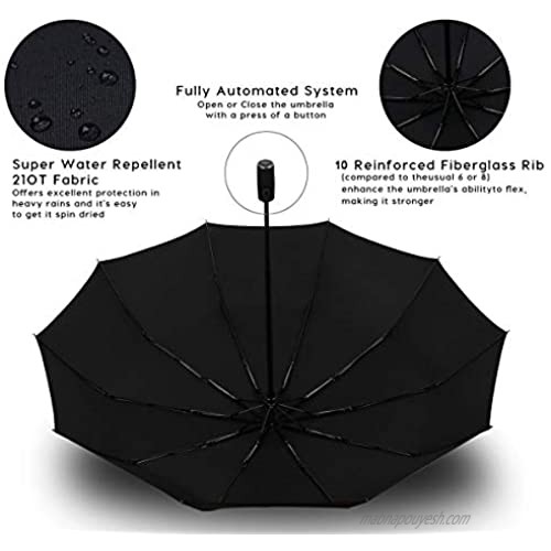 Le'Rain Windproof Travel Umbrella with Teflon Coating Camber size 46'' 10-RIB