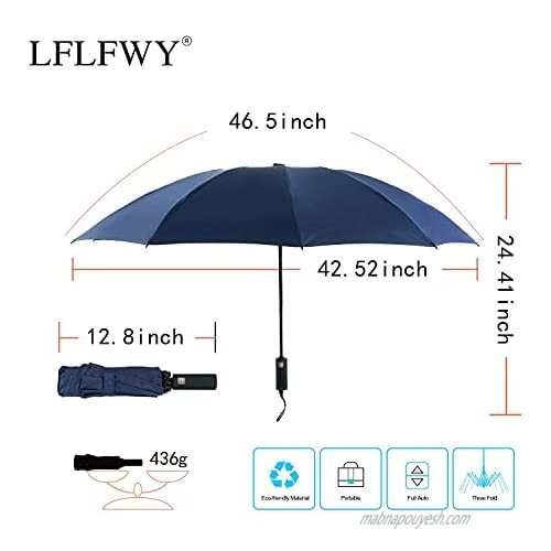 LFLFWY Umbrella Eco-friendly Material Wholesale Windproof Automatic 3 Folding 9 Ribs 10 Ribs Umbrella For Travel (Navy Blue 10ribs)