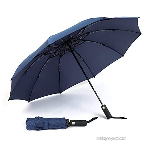 LFLFWY Umbrella Eco-friendly Material Wholesale Windproof Automatic 3 Folding 9 Ribs 10 Ribs Umbrella For Travel (Navy Blue 10ribs)