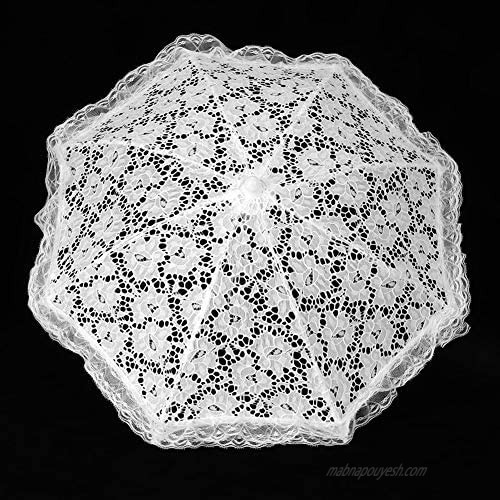 MEIHSI White Embroidery Umbrella Craft Flowers Lace Embroidery Umbrella Bridal Party Decoration Props Accessory (01)