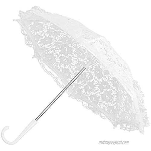MEIHSI White Embroidery Umbrella Craft Flowers Lace Embroidery Umbrella Bridal Party Decoration Props Accessory (01)