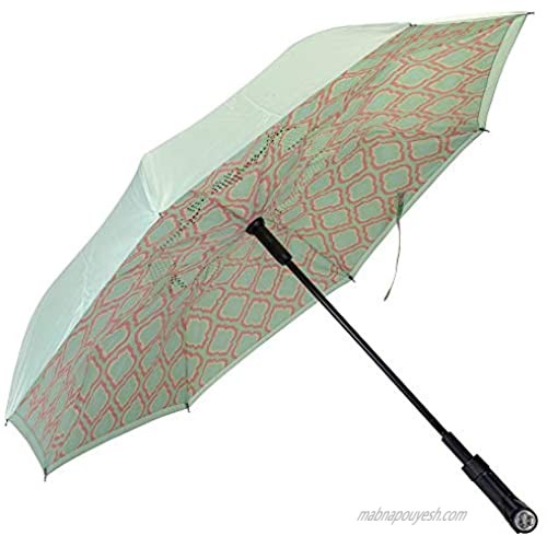 Moroccan Seafoam Revers-A-Brella Portable No Drip Inverted Auto Open Lighted Handle Umbrella