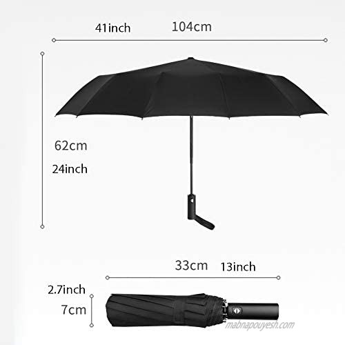 Qingbay Automatic Folding Compact Travel Umbrella Auto Open and Close 12Ribs (Black)