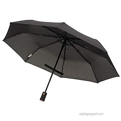 TAHARI Automatic Open & Close Compact Travel Umbrella With Contour handle & Rose Gold for Men and Women (Black)