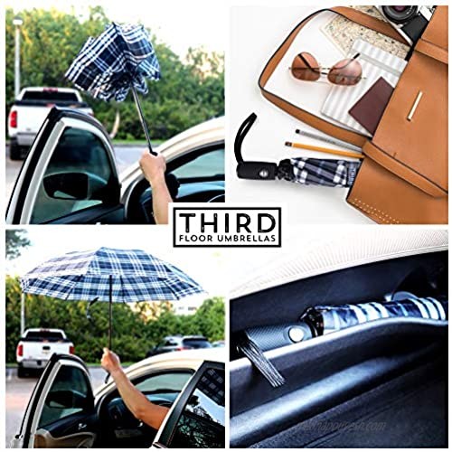 Third Floor Umbrellas – 46 Inch Automatic Open and Close Inverted Umbrella – Compact Reverse Umbrella Windproof – Big Lightweight Upside Down UV Travel Umbrella