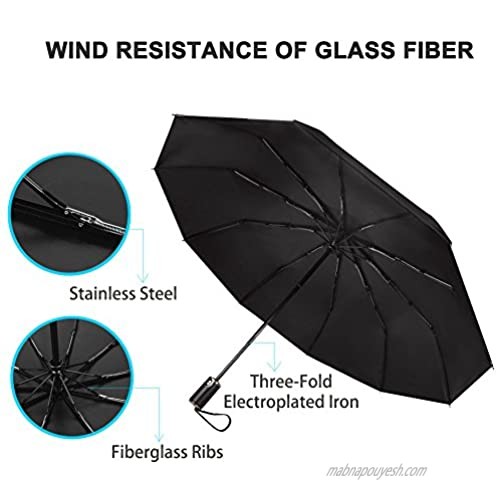 TINCINT Travel Windproof Umbrella Auto Open and Close Unbreakable Compact Travel Umbrella Black