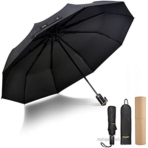 TINCINT Travel Windproof Umbrella  Auto Open and Close Unbreakable Compact Travel Umbrella Black