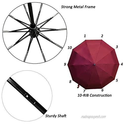 TOPKULL Travel Umbrella Windproof Automatic Umbrellas Small Compact Folding Reverse Umbrella with Teflon Anti-UV Protection for Men&Women