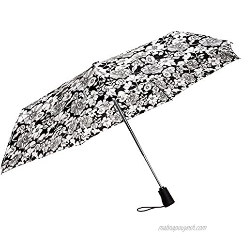 Totes Auto Open Auto Close Compact Umbrella (Black & White Floral)