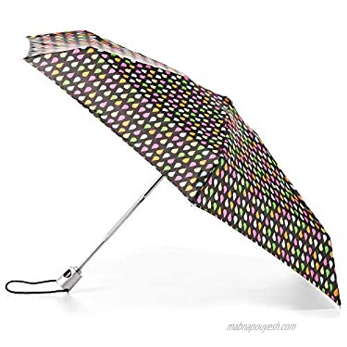 TOTES NeverWet Auto-Open Mini Purse Umbrella  39" of coverage  Color: Black/Multi Color Dots