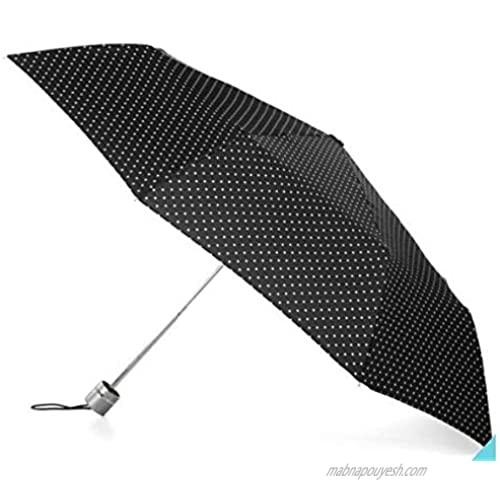 Totes Polka Dot Mini Folding Umbrella  Slender Umbrella  Black & White Dots  43" Canopy
