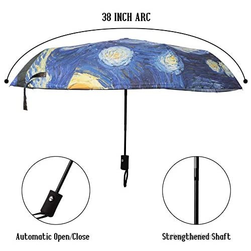 UNICA Auto Open Close 3 Folding Umbrella with Anti-Skip Handle Lightweight Umbrella for Easy Carrying in Bag 38 Inch The Starry Night