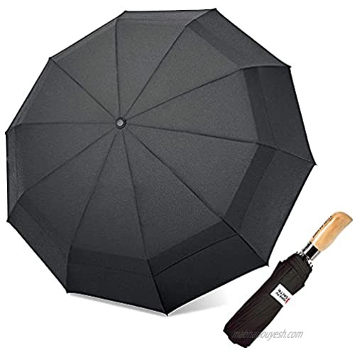 Wooden Handle Travel Compact Umbrella Windproof Rain Umbrella for Men and Women Automatic Open and Close