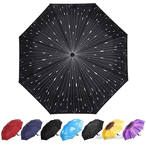 YumSur Compact Travel Umbrella - Windproof  Reinforced Canopy  Tested in 60mph Winds  10 Ribs Reinforced Windproof Umbrella  Multiple Colors for Men & Women Blue