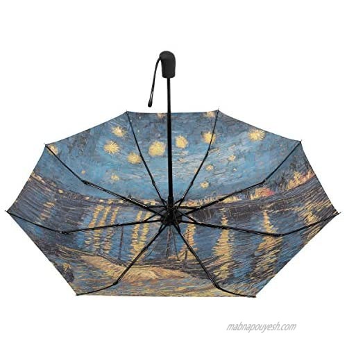 ZOEO Travel Umbrella Van Gogh Oil Paint Totes Auto Open Close Umbrella Windproof Compact Folding Reverse Umbrella Portable for Kid Women