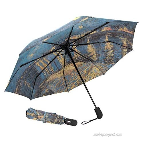 ZOEO Travel Umbrella Van Gogh Oil Paint Totes Auto Open Close Umbrella Windproof Compact Folding Reverse Umbrella Portable for Kid Women