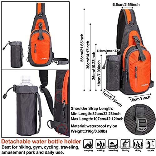 AmHoo Sling Backpack Chest Shoudler Crossbody Bag Waterproof Hiking Daypack Small Black