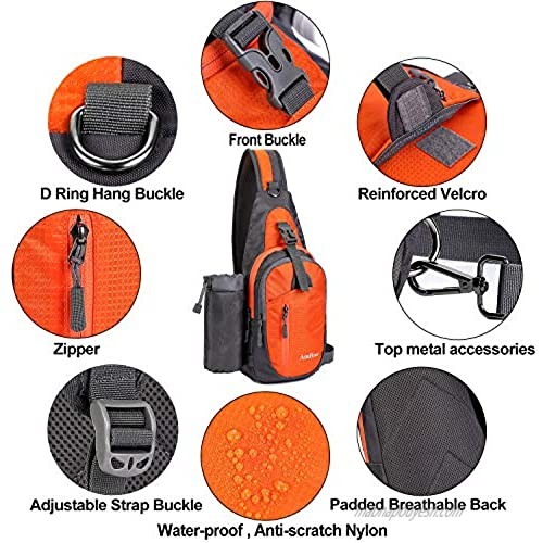 AmHoo Sling Backpack Chest Shoudler Crossbody Bag Waterproof Hiking Daypack Small Black