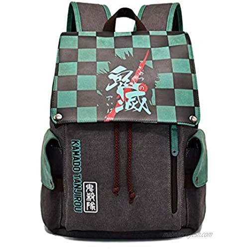 Aoibox Japanese Anime Backpack Demon Slayer backpack Unisex Canvas Shoulders bag (10.6"x4.7"x16.5"Inh Multicolors)