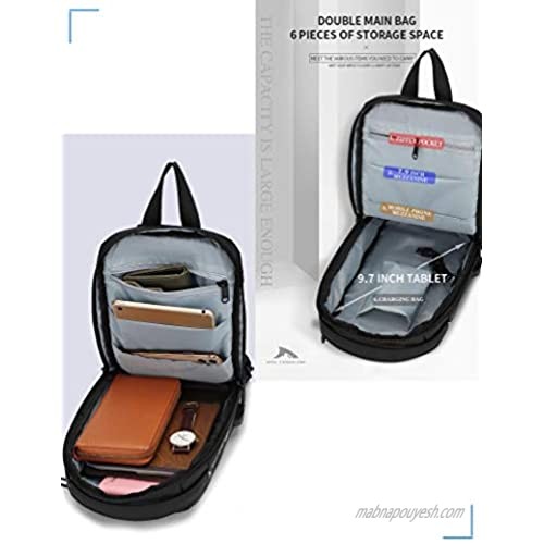 BAPASA Men Sling Crossbody Bag Compact Shoulder Waterproof Sling Bag USB Casual Sport Lightweight Backpack