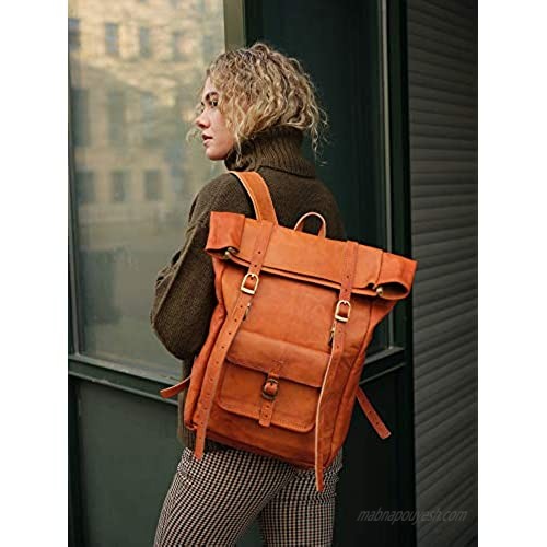 Berliner Bags Vintage Leather Backpack Leeds M Waterproof Bookbag for Men and Women - Brown