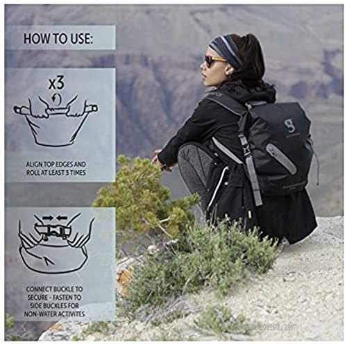 geckobrands Waterproof 30L Backpack – Lightweight Packable Dry Bag Navy/Green
