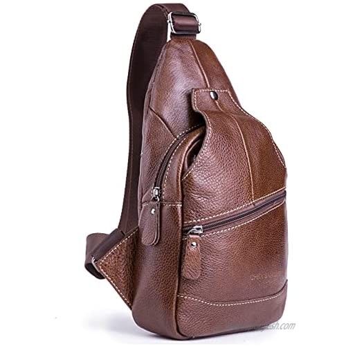 Genuine Leather Shoulder Sling Backpack Bag Unisex Outdoor Crossbody Sling Pack Sport Daypack