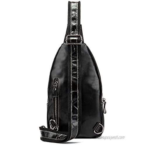 Handmade Genuine Leather Crossbody Sling Bag Crocodile Embossing Chest Bag Waterproof Shoulder Bag Black