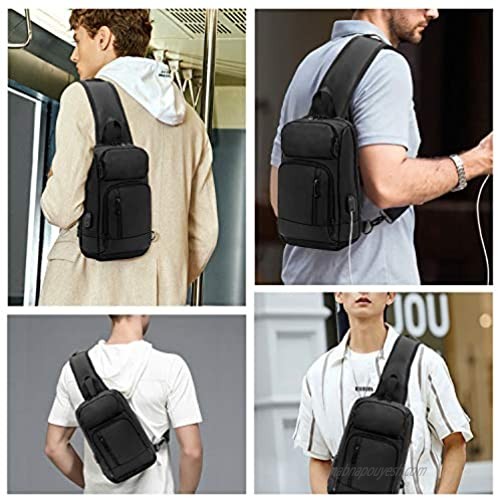 KINGSLONG Waterproof Sling Backpack Bag for Men Women with USB Charging Port Crossbody Daypack Casual Chest bag Rucksack Shoulder backpack for Hiking Outdoor Travel Cycling Camping