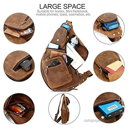 LederleiterUSA Men's Leather Chest Bag Sling Crossbody Shoulder Bag Backpack Outdoor Bag for men