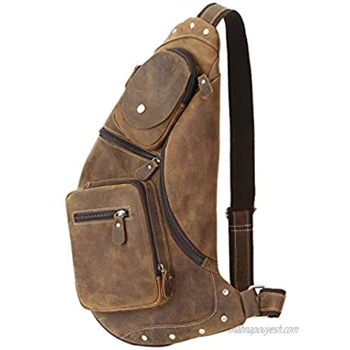 LederleiterUSA Men's Leather Chest Bag Sling Crossbody Shoulder Bag Backpack Outdoor Bag for men