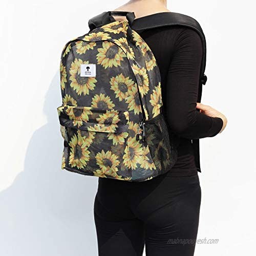 Original Print Mesh Backpack Semi-Transparent Sackpack See Through Beach Bag Daypack Multi-Purpose Women Men Unisex (Sunflower)