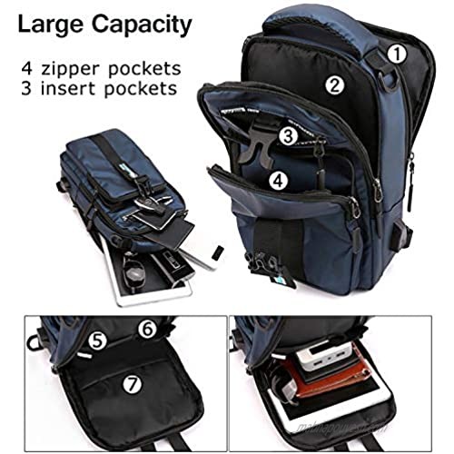 Peicees Sling Bag for Men & Women Waterproof Sling Backpack Crossbody Shoulder Bag with USB Charging Port for Travel Hiking Cycling