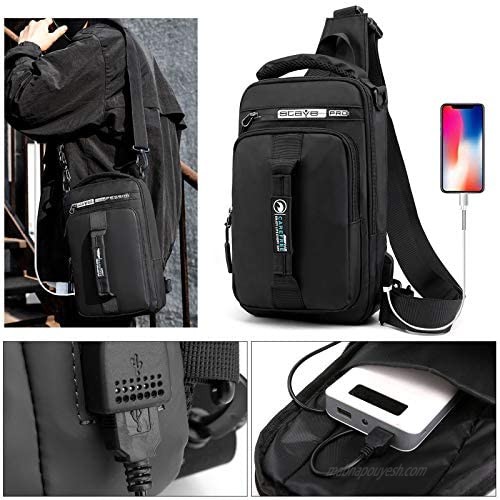 Peicees Sling Bag for Men & Women Waterproof Sling Backpack Crossbody Shoulder Bag with USB Charging Port for Travel Hiking Cycling