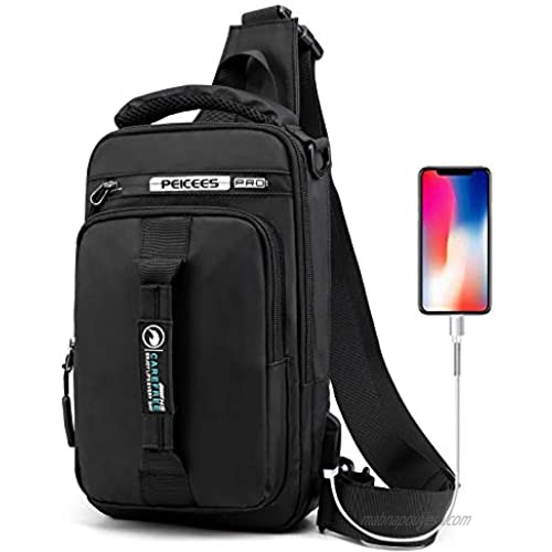 Peicees Sling Bag for Men & Women Waterproof Sling Backpack Crossbody Shoulder Bag with USB Charging Port for Travel  Hiking Cycling